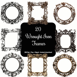 20 Wrought Iron Frames, High Quality Clipart, Instant Download, 300 Dpi, Transparent PNG Files, Commercial use