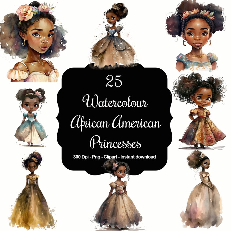 25 Watercolour African American Princesses Nursery High - Etsy