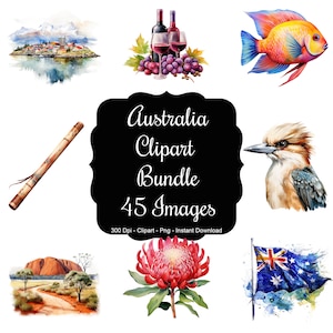 Aussie Palette: 45 Aquarellbilder, die Australien repräsentieren Clipart Set