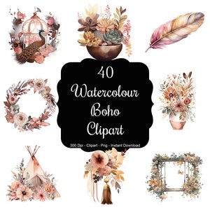 Boho Bliss: 40 elementi Boho ad acquerello - Altalene, piume, lanterne, vasi e altro set di clipart 2