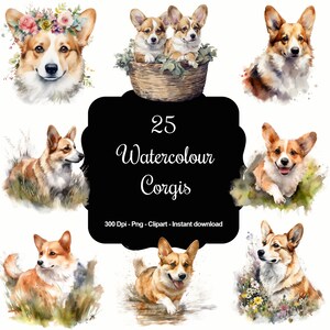 Königliche Pfoten: 25 Aquarell Corgis Clipart Set