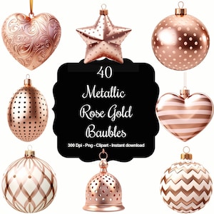 Metallic Bliss: 40 Rose Gold Christmas Baubles Clipart Collection