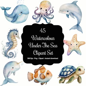 Ocean Whimsy: 45 aquarel Under The Sea Creatures & Elements clipartset