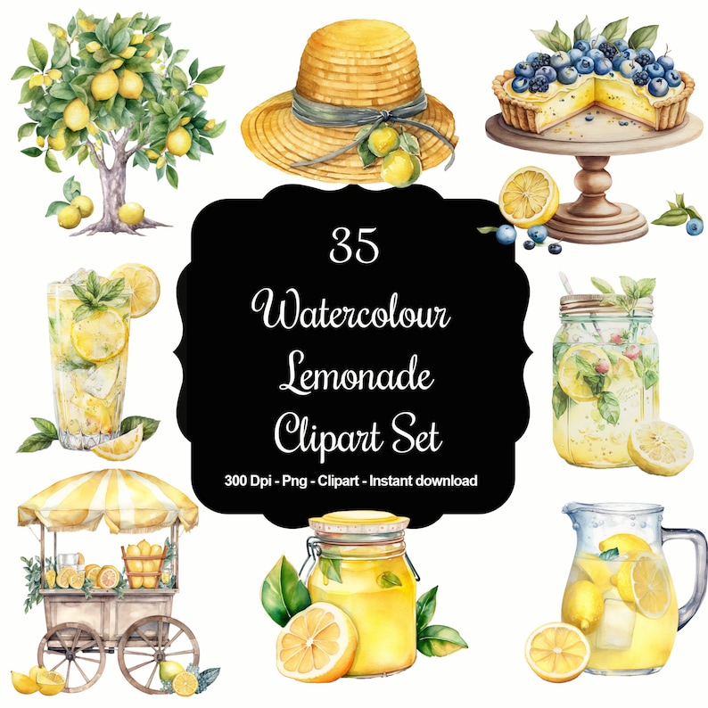 Watercolour Lemonade Stand Clipart Set - 35 Unique Lemonade Stand ...