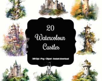 Castle Dreams: 20 Watercolour Castles Clipart Bundle