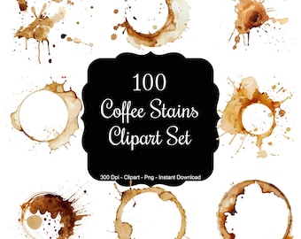 Salpicaduras de cafeína: conjunto de imágenes prediseñadas de 100 manchas de café