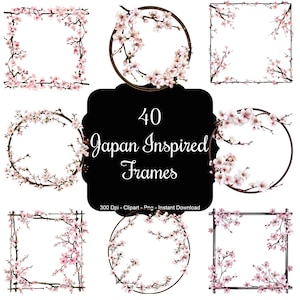 Sakura Serenity: Conjunto de imágenes prediseñadas de 40 marcos de flores japonesas de Sakura