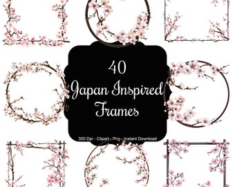 Sakura Serenity: 40 Japanese Blossom Sakura Frames Clipart Set