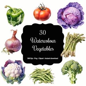 Veggie Vibrance : 30 cliparts de légumes à l'aquarelle