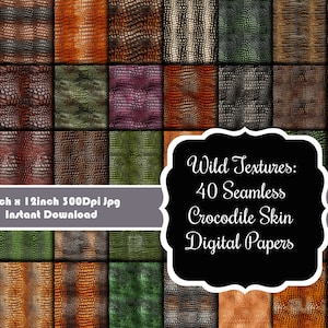 Wild Textures: 40 Seamless Crocodile Skin Digital Papers Set