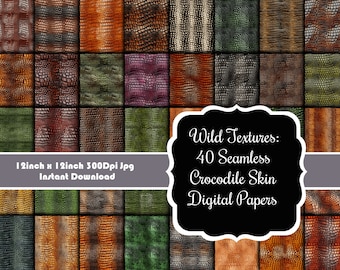 Wild Textures: 40 Seamless Crocodile Skin Digital Papers Set