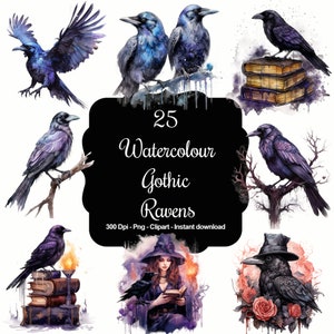 Shadow Wings: 25 Aquarell Gothic Raben Clipart Set