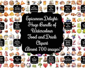 Epicurean Delight: Huge Bundle of Watercolour Food and Drink Clipart - Nearly 700 Culinary Artwork Images!