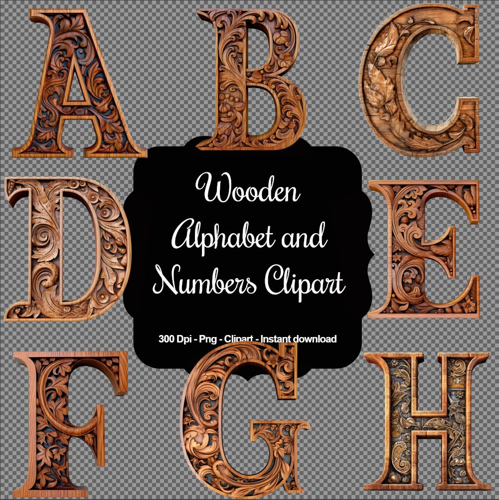 Rustic Woodcraft: Wooden Letters and Numbers Clipart Set - Etsy
