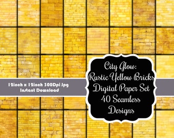 City Glow: Rustic Yellow Brick Textures Digital Paper Set - 40 Seamless Designs