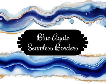 Azure Depths: 15 Seamless Blue Agate Borders Clipart Set - Enhance Your Designs with the Beauty of Natural Stone