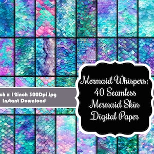 Mermaid Whispers: 40 Seamless Mermaid Skin Digital Paper Collection