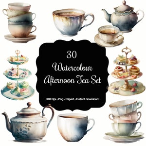Teatime Elegance: 30 Watercolour Afternoon Tea Clipart Set