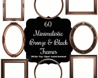Ebony & Alloy: 60 Bronze and Black Minimalistic Frames Clipart Collection
