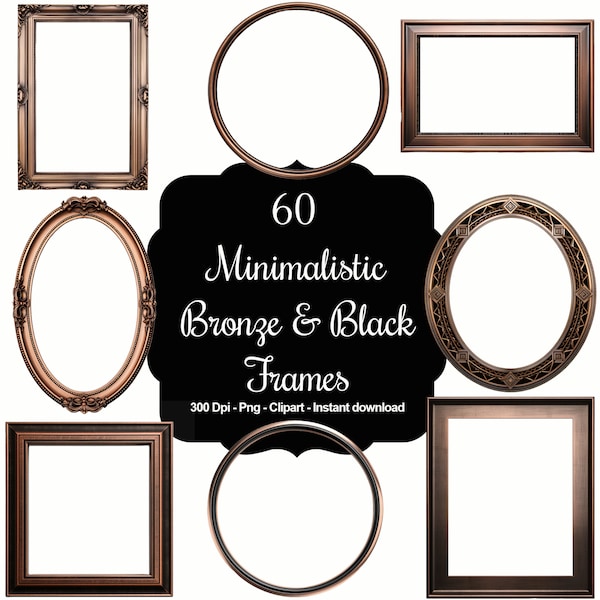 Ebony & Alloy: 60 Bronze and Black Minimalistic Frames Clipart Collection