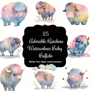 Kleine hoeven: 25 schattige babybuffel aquarel clipartcollectie