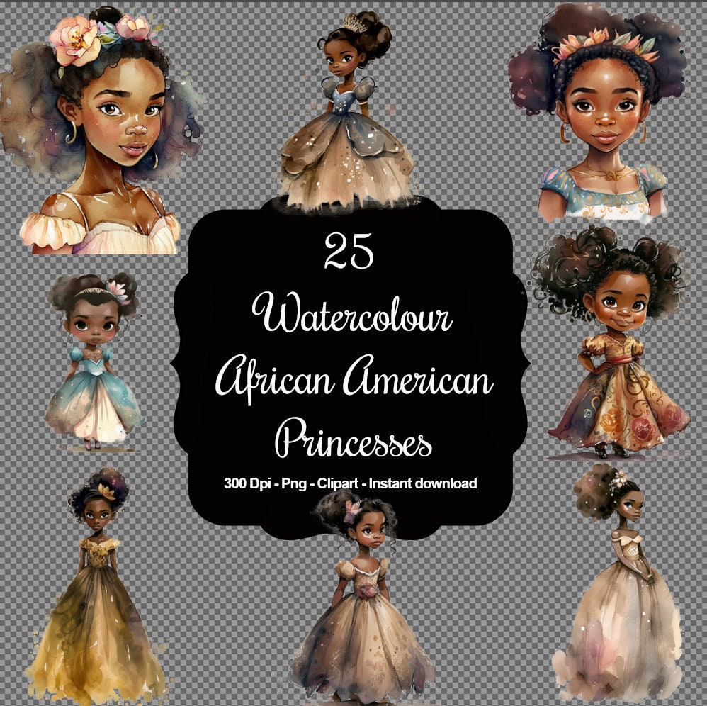 25 Watercolour African American Princesses Nursery High - Etsy