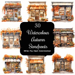 Autumnal Avenues : 30 cliparts aquarelles de vitrines sur le thème de l'automne
