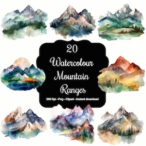 Peaks of Elegance: 20 clipartcollectie aquarelgebergte