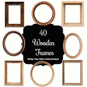 40 marcos de madera, imágenes prediseñadas de alta calidad, descarga instantánea, 300 ppp, archivos PNG transparentes, uso comercial
