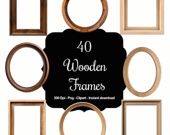 40 Wooden Frames, High Quality Clipart, Instant Download, 300 Dpi, Transparent PNG Files, Commercial use