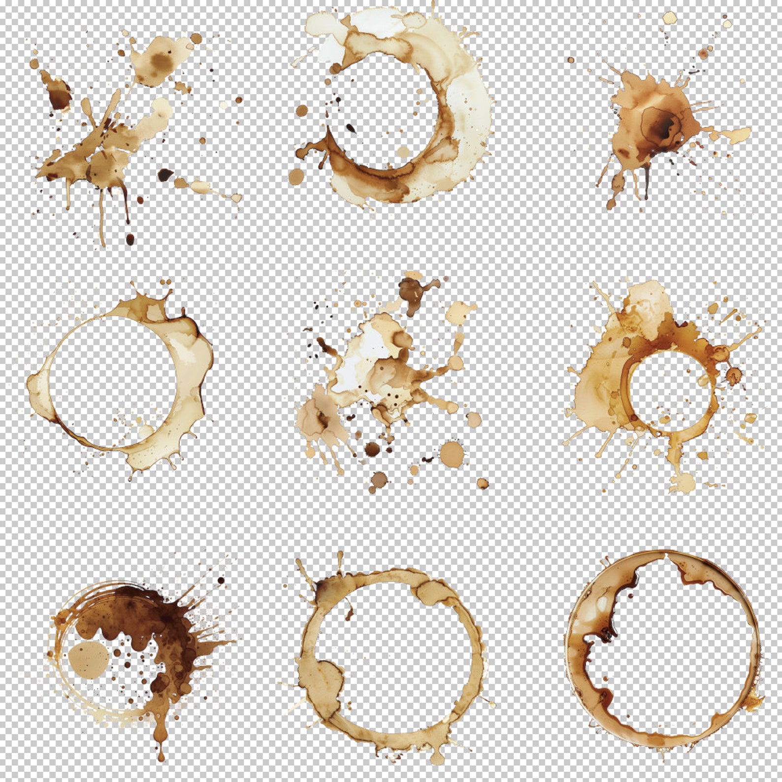 Caffeine Splatters: 100 Coffee Stains Clipart Set - Etsy