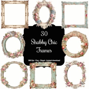 30 shabby chic frames, hoogwaardige clipart, instant download, 300 dpi, transparante png-bestanden, commercieel gebruik