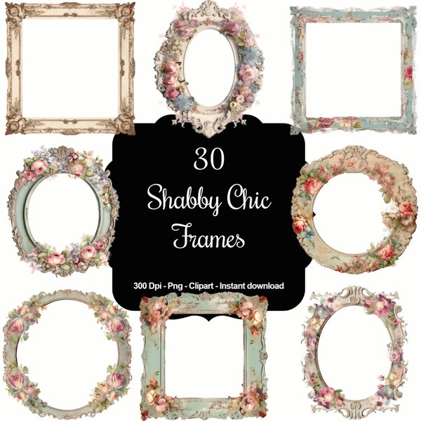 30 Shabby Chic Frames, High Quality Clipart, Instant Download, 300 Dpi, Transparent PNG Files, Commercial use