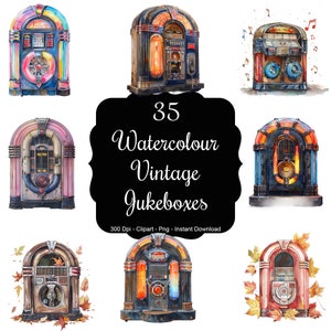 Jukebox Jamboree: 35 Aquarell Vintage Musikboxen Clipart Set