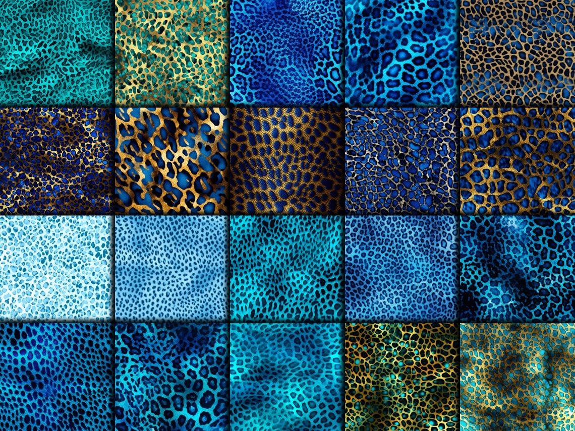 Azure Feline Elegance: 20 Blue Leopard Print Seamless Digital Papers - Etsy