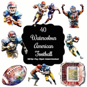 Gridiron Glory: set di 40 clipart di immagini di football americano ad acquerello