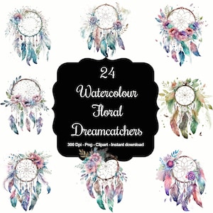 24 aquarel dromenvangers, kinderkamerdecoratie, hoogwaardige clipart, instant download, 300 dpi, transparante png-bestanden, commercieel gebruik