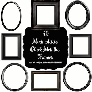 40 marcos minimalistas metálicos negros, imágenes prediseñadas de alta calidad, descarga instantánea, 300 ppp, archivos PNG transparentes, uso comercial