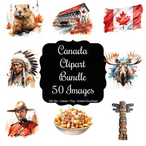 Toile canadienne : ensemble de 50 images aquarelles représentant le Canada