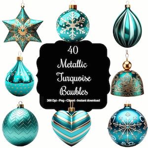 Turquoise Tiny Christmas Ornaments In Assorted Styles Set of 50 Pcs