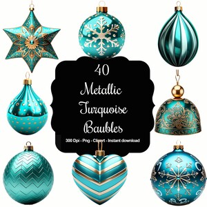 Turquoise Tiny Christmas Ornaments In Assorted Styles Set of 50 Pcs