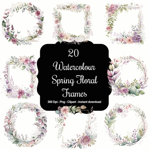 Splendeur printanière : ensemble de 20 cliparts aquarelles de fleurs printanières