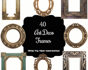40 Art Deco Frames, High Quality Clipart, Instant Download, 300 Dpi, Transparent PNG Files, Commercial use