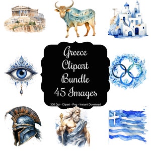 Grâce grecque : ensemble de 45 images aquarelles représentant la Grèce