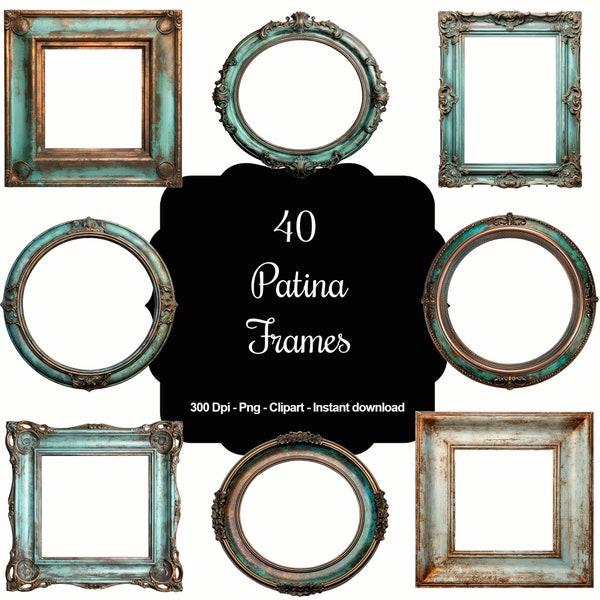 Patina Prestige: 40 Vintage-Style Patina Frames Clipart Collection