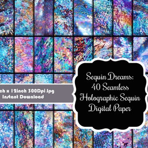 Sequin Dreams: 40 collezione di carta digitale con paillettes olografiche senza soluzione di continuità