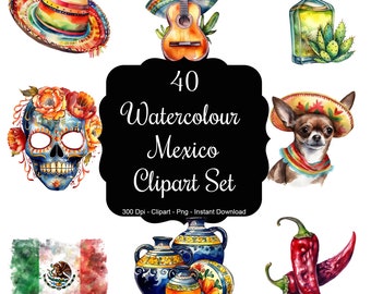 Mexican Mosaic: 40 Watercolour Mexico Bundle Clipart Set