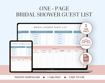 Bridal Shower Guest List Tracker: Google Sheets (Digital Download)