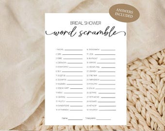 Bruids douche woord scramble spel afdrukbare 5 x 7 minimalistische douche bruiloft woordspelletjes voor gasten vrijgezellenfeest afdrukbare spellen