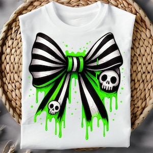 Beetlejuice bow halloween, scary halloween bow neon slime png, spooky season, scary halloween png, Halloween shirt design, instant download